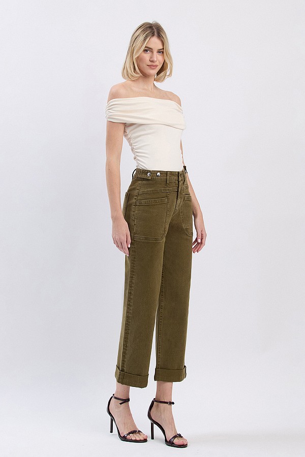 HIGH RISE TAB WAISTBAND CUFFED SLIM...